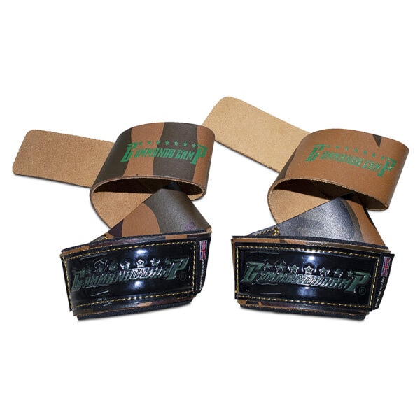 Camo Green Commando Camp Leather Weight Lifting Straps