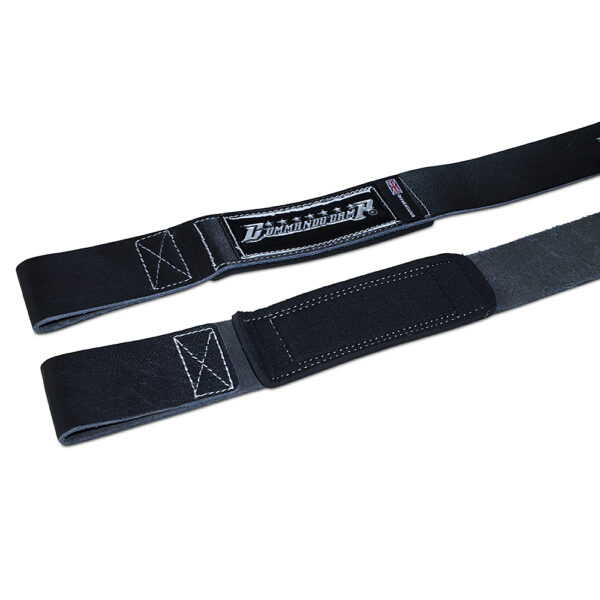 Black/Silver Commando Camp Leather Weight Lifting Straps